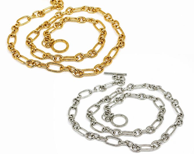 1pc 20.5" Non-Tarnish 304 Stainless Steel Figaro Chain Necklaces with Toggle Clasps-pls pick a color