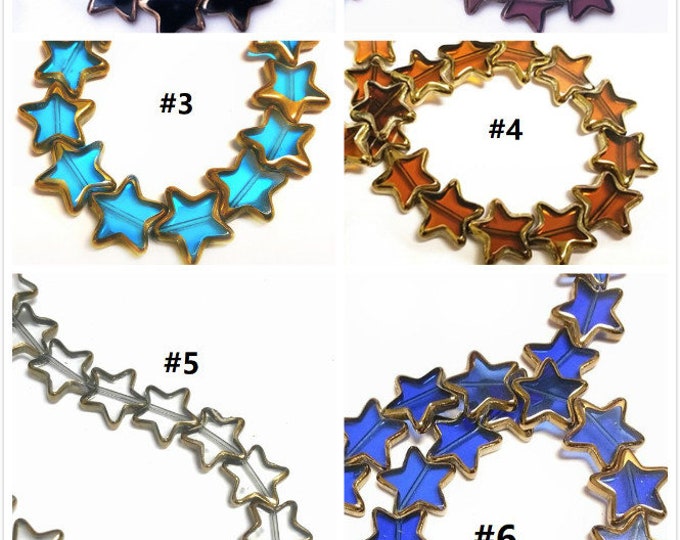 12pc 16mm copper plated flat star shape glass beads-pls pick a color