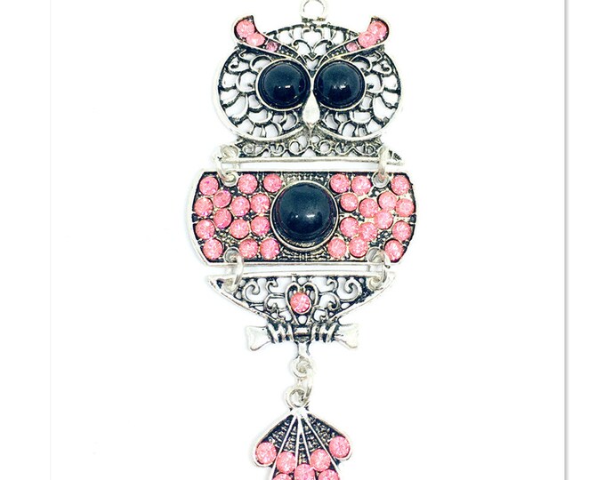 1pc 90x38mm metal with rhinestones owl pendant-BB89