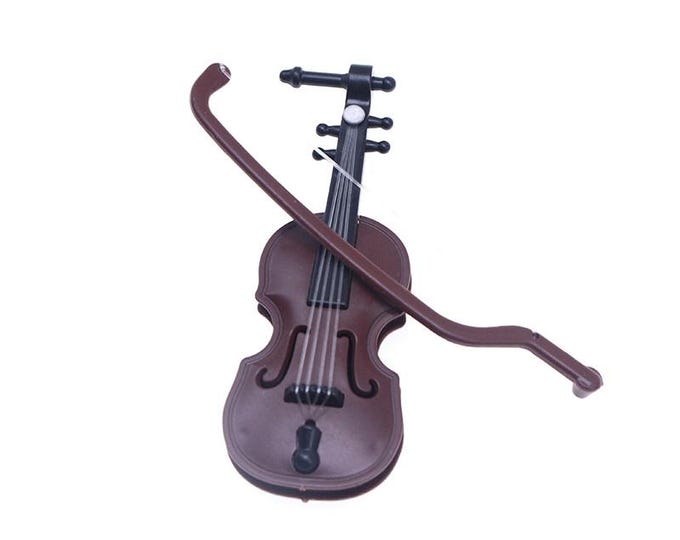 Miniature Violin with Bow – 1:6 Scale Brown Plastic Violin Prop | Dollhouse Musical Instrument Mini