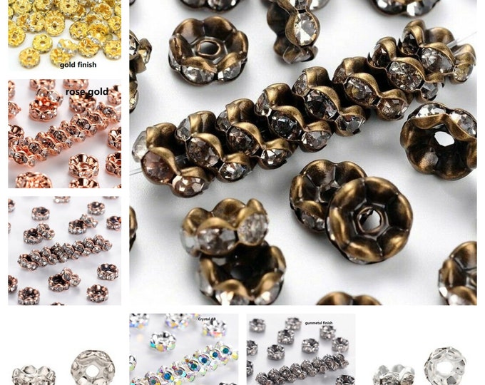 10pc 5mm Copper Rhinestone Beads – Sparkly Spacer Beads for Jewelry Making, Bracelets, Earrings – Choose Color (Gold, Silver, Bronze)