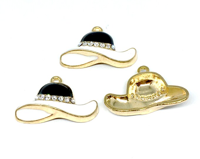 4PC 23X14mm metal with rhinestones and enamel hat pendants-7464Z