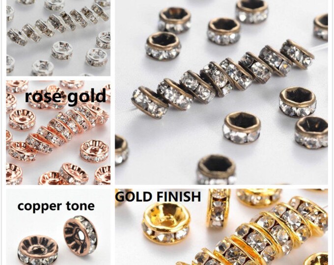 8pc 10mm brass made rhinestone spacers/beads- pls pick a color