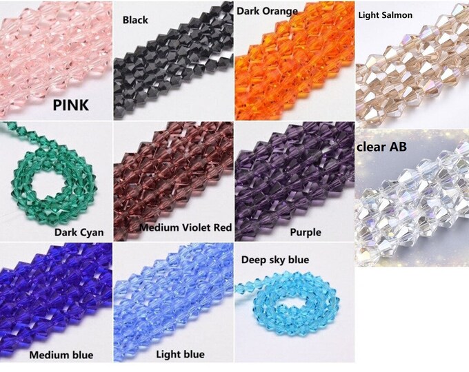 1 strand 46-48pcs 6mm bicone glass beads-pls pick a color