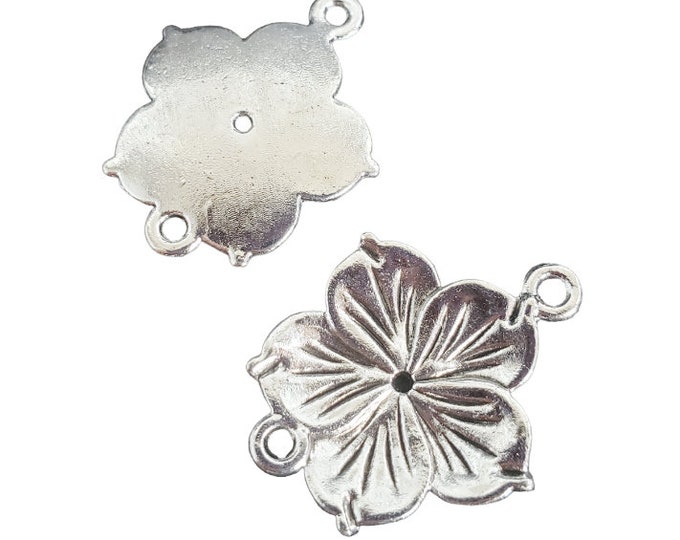 10pc 26.5x21mm silver tone metal flower connectors