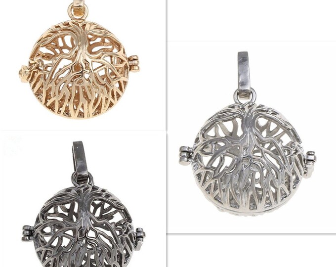 2pc tree pattern metal prayer box pendant-pls pick a color
