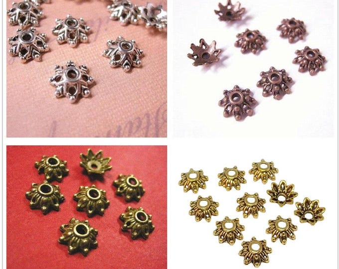 24pc antique finish 9mm flower bead caps-pls pick a color