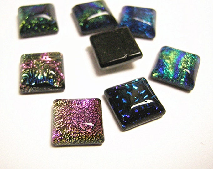 6pc  mix color 10mm Dichroic Square Glass Cabochons-9550