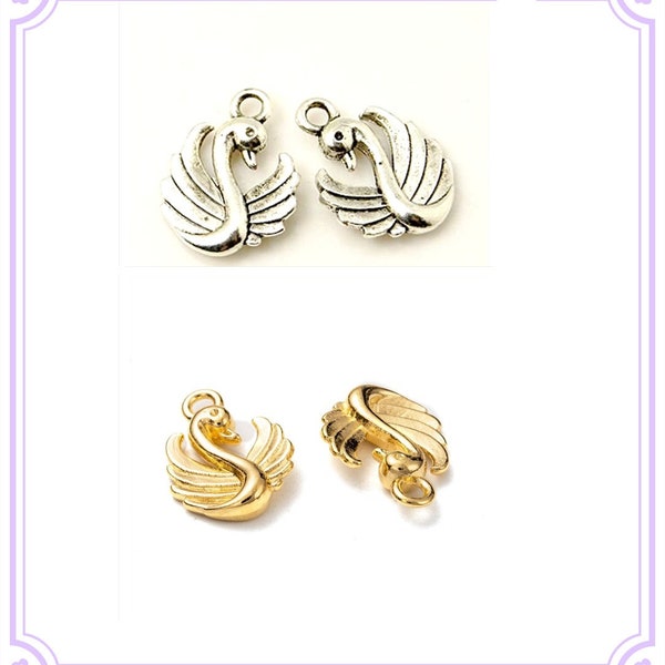 6pc metal alloy swan pendants 17x13mm - pls pick a color