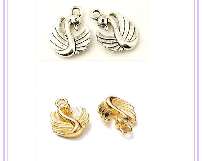 6pc metal alloy swan pendants 17x13mm - pls pick a color