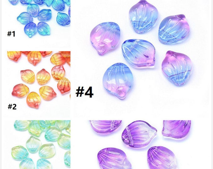 6pc 15x10mm rainbow glass leaf shape charms/beads-pls pick a color