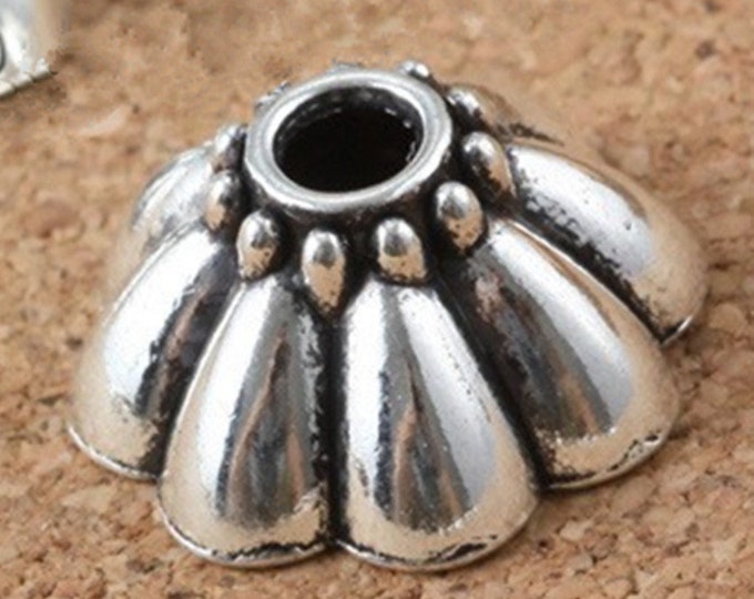 10pc 15mm antique silver finish metal  bead cap-7957X