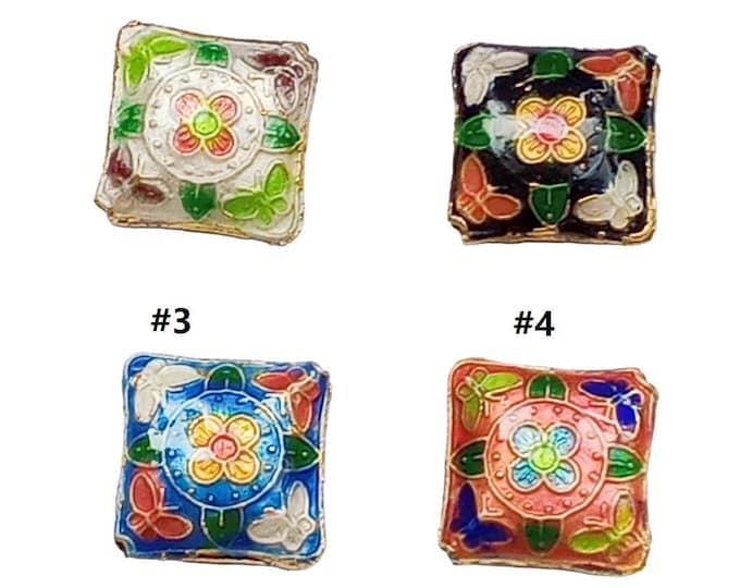 Pair of Elegant 15mm Cloisonné Square Beads - Choose Your Favorite Color for Stunning Accents!
