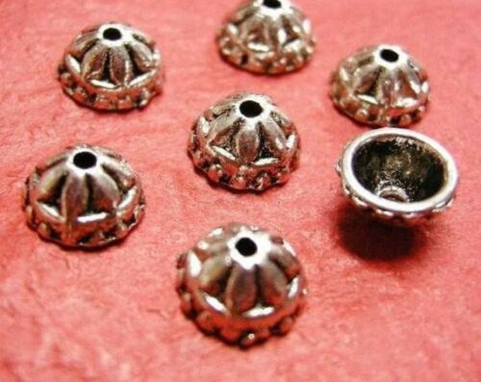 20pc 7.5mm antique silver finish metal bead cap-6044