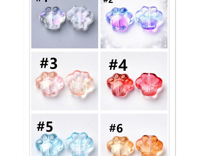 10pc 11x12mm Transparent Spray Painted Dog Paw Print Glass Beads-pls pick a color