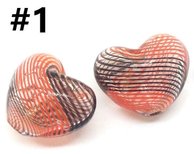 2pc  25x20mm heart shape handmade blown glass fancy beads-pls pick a pattern