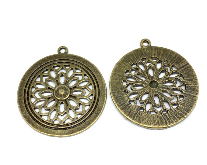 4pc 35x32mm antique bronze finish metal alloy round pendant-3622