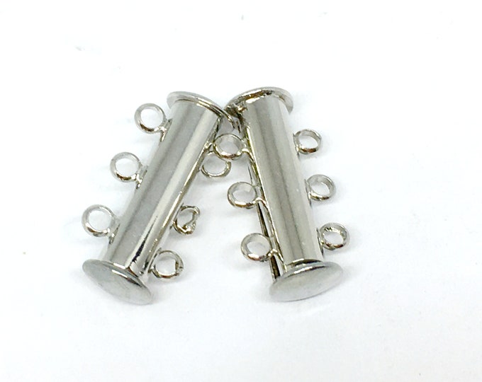 4 sets platinum look Brass Slide Lock Clasps 3 strands-9543