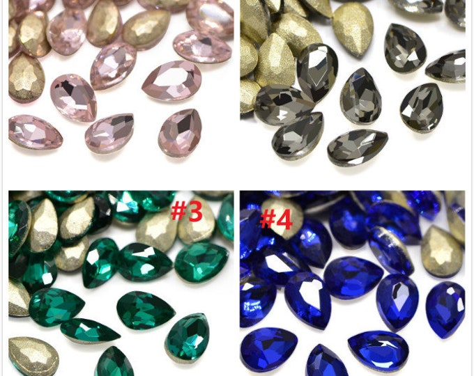 12pc 6x4mm Faceted Drop Glass Pointed Back Rhinestone Cabochons-Pls pick a color