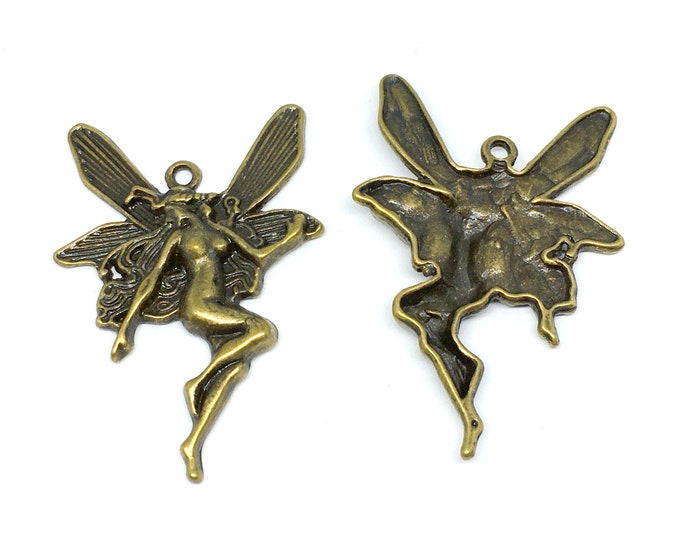 2pc 41x29mm antique bronze finish metal angel pendants-4781