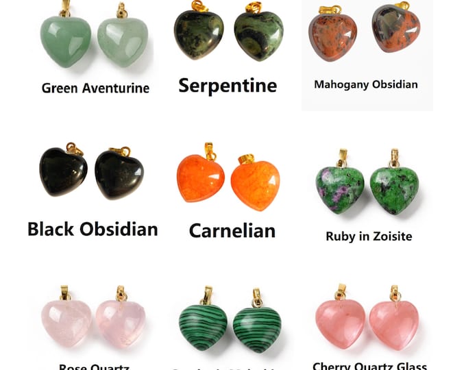 4pc Gemstone Pendants, with Golden Tone Brass Findings, Puffy Heart Charms-pls pick your color