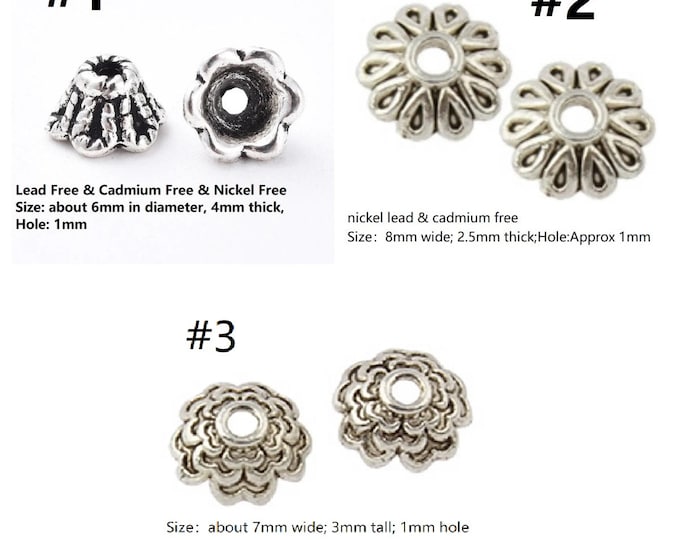 24pc antique silver finish metal bead cap- pls pick a pattern