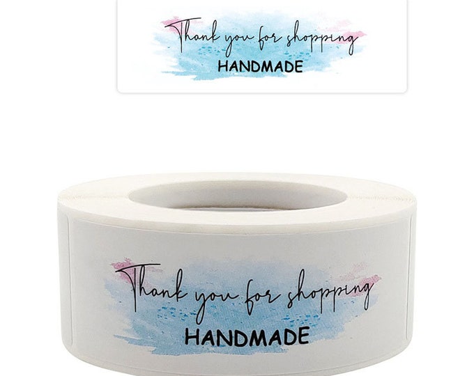 50pcs "" Thank You For Shopping Handmade " " stickers 7.6x2.5cm -FM107