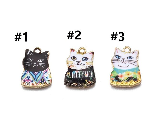 4pc 20x14mm metal with enamel cup  cat print pendant-Pls pick a pattern