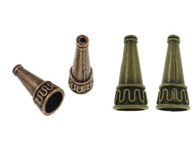 12pc 9.5x21.5mm Antique Finish Cone Bead Caps –– Choose Color