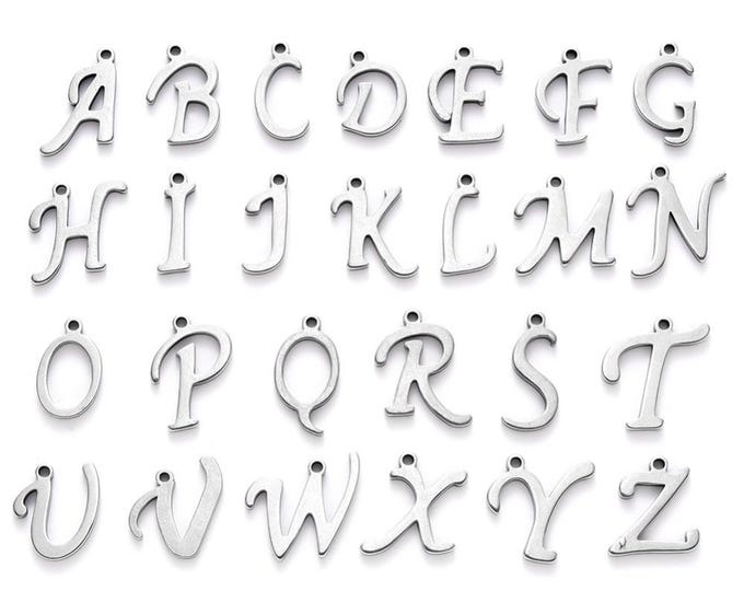 Tarnish Resistant Stainless Steel Charms, Alphabet Set 26pcs-pls pick color