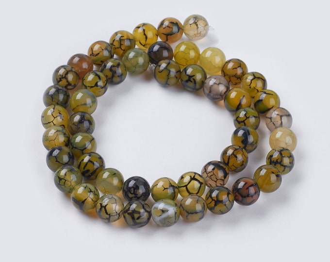 15 Inch Strand Of  Dragon Veins Agate Beads 8mm (48 Beads)-7311k