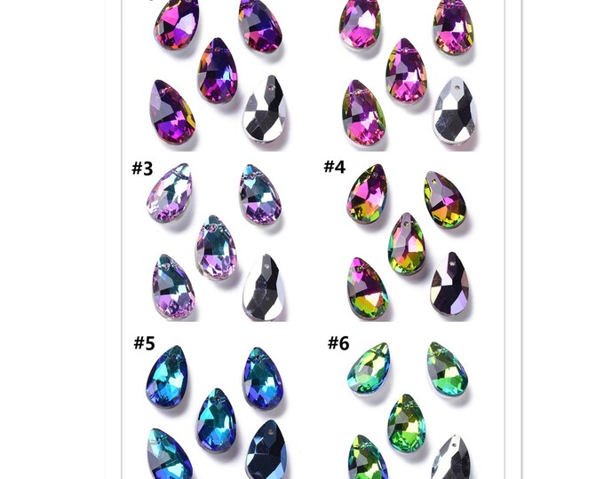 6pcs 16x9mm Faceted Teardrop Glass Pendants- pls pick a color