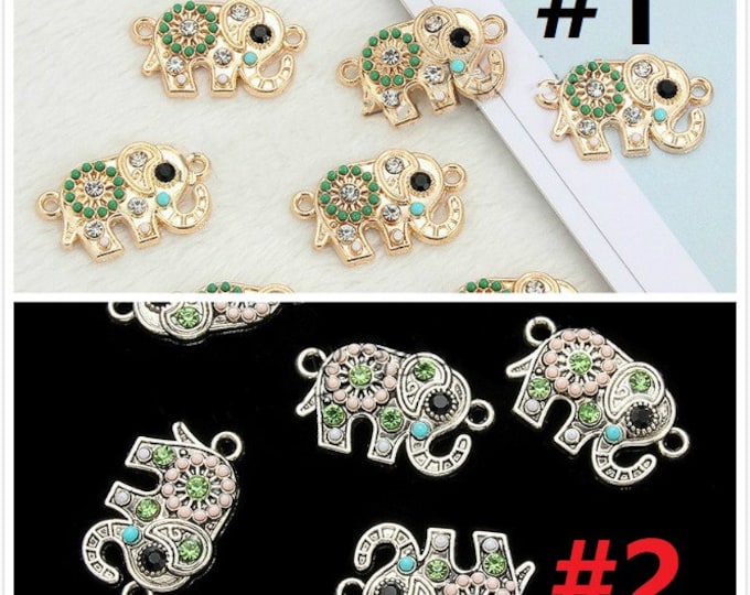 5PC 23x14mm metal resin rhinestone elephant connectors-pls pick a color