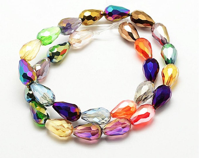 16 Inch Strand Of AB Teardrop Faceted Glass Beads 15x10mm(28 beads)-8896A