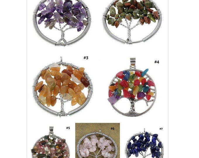 1pc Tree Of Life Pendant Brass with Gemstone chips-pls choose your own color