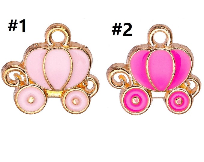 4pc 13x12mm metal with enamel  pumpkin carriage charms, links-Pls pick a color