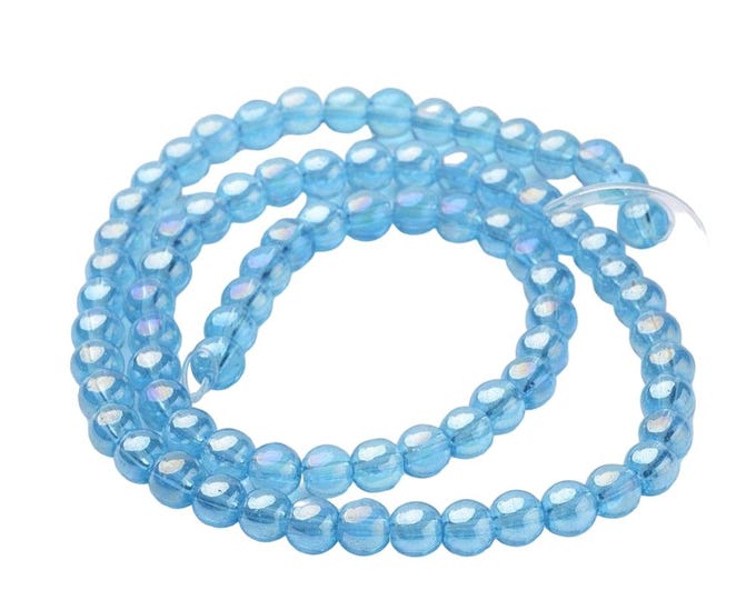 2 strands 4mm Glass Beads  Round, Sky Blue, AB Color Plated, about 156pcs