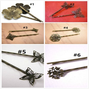 4pc antique bronze hair clips with filigree setting-pls pick a style