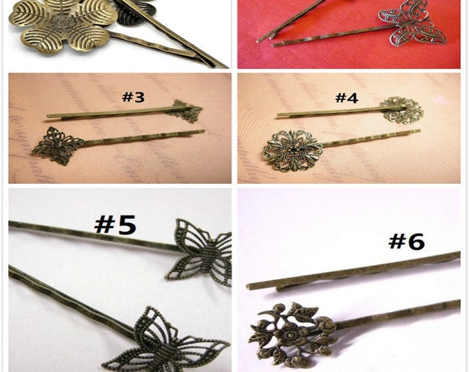4pc antique bronze hair clips with filigree setting-pls pick a style