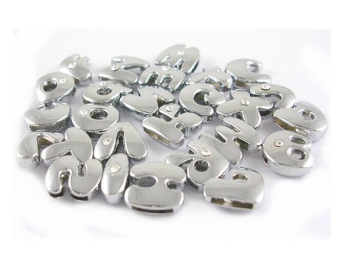 A to Z metal alloy nickel look Silde Beads with Single Clear Rhinestone Bead-7212