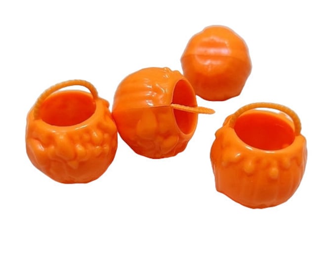 4pc Halloween Plastic Pumpkin Basket Miniature Ornaments, Micro Landscape Home Dollhouse Accessories, Pretending Prop Decorations