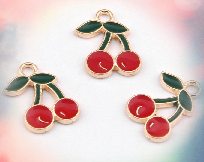 5pc 18x13mm metal enamel cherry pendants-FJ215