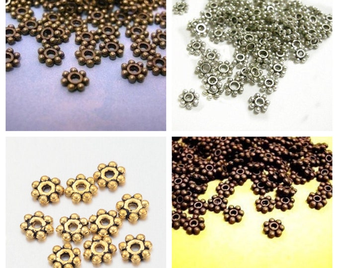 Metal spacers - 100pcs Antique Finish Cute Daisy Metal Bead Spacer 4mm-pls pick your color