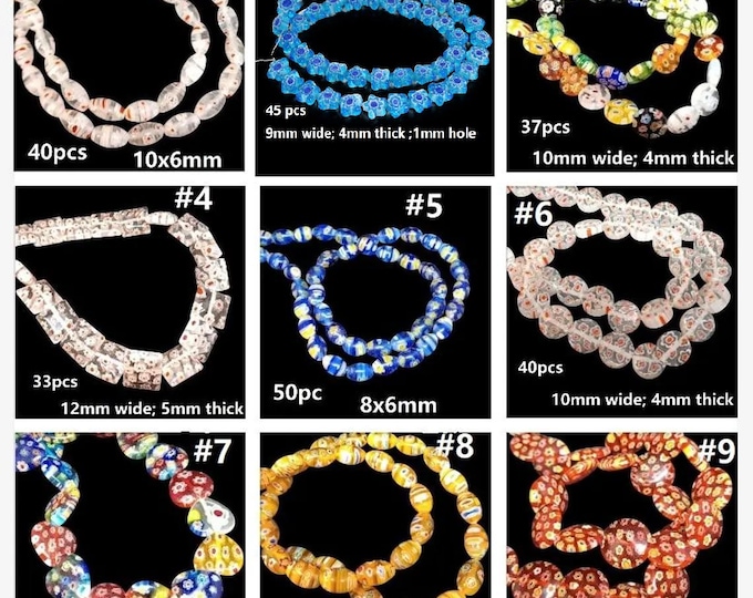 1 Strand Millefiori Glass Beads – Choose from  Styles | Handmade Venetian Style Beads for Jewelry Making | 25–40pcs per Strand