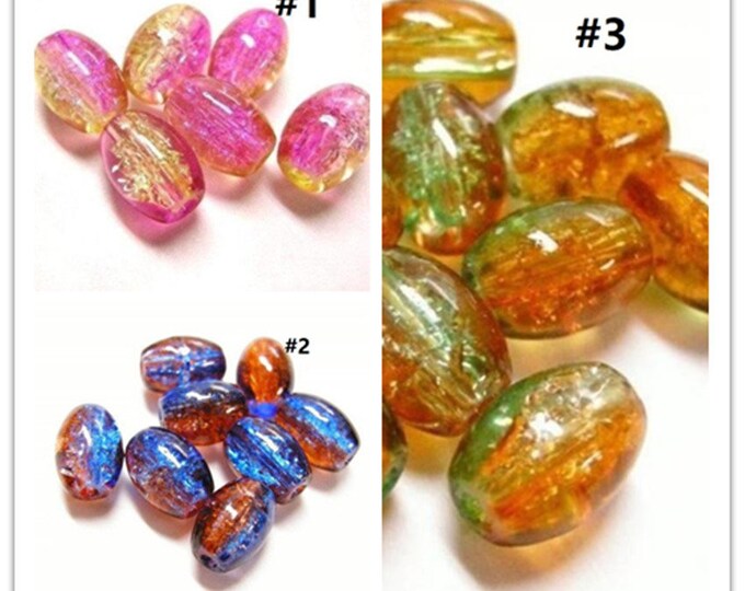 20pc 11x8mm crackle glass oval shape beads-pls pick a color