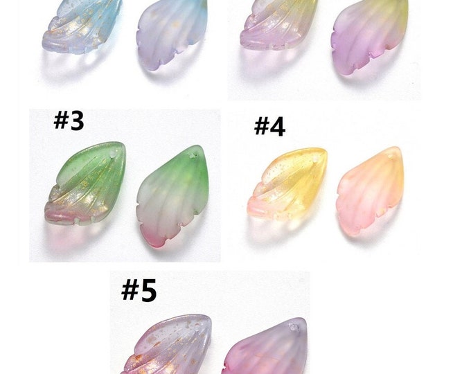 10pc 22x15mm  Two Tone Spray Painted Glass Leaf Charms- pls pick a color