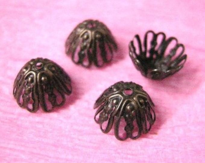 12 pc 11X6.5mm antique bronze small filigree flower bead caps-5394