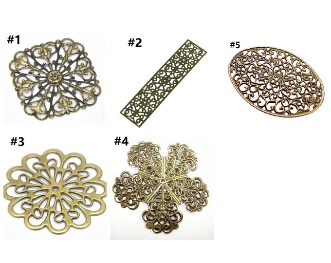 6pc antique bronze finish filigree metal wraps-pls pick a pattern