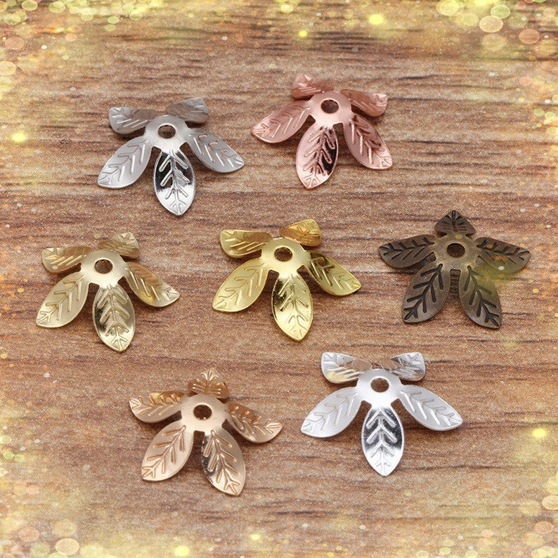 30 pieces 15mm brass made filigree leaf bead caps-pls pick a color 30 pieces 15mm brass made filigree leaf bead caps-pls pick a color