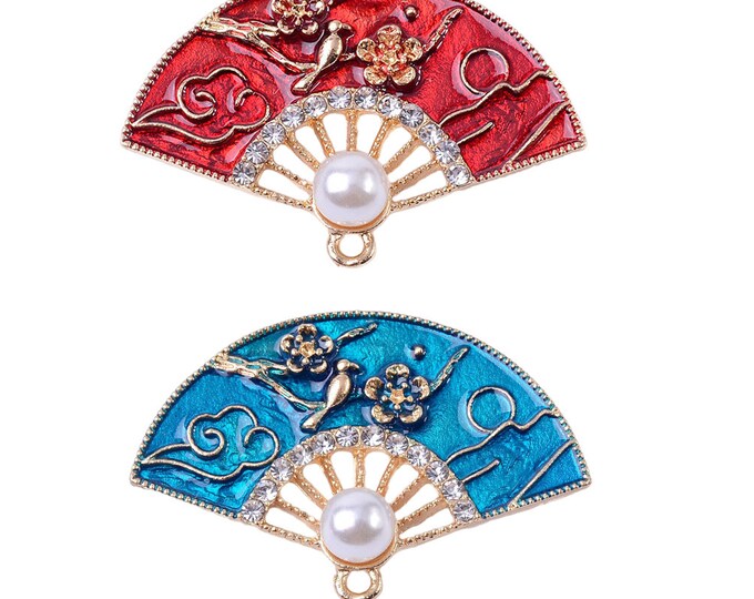 2pc  golden finish with enamel fan shape pendants-pls pick a color